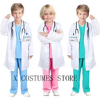 Kid's Doctor Cosplay Nurse Costume Nurse Suit Doctor's V Neck Surgical Suit Boys Girls Halloween Party Epidemic Role Clothing
