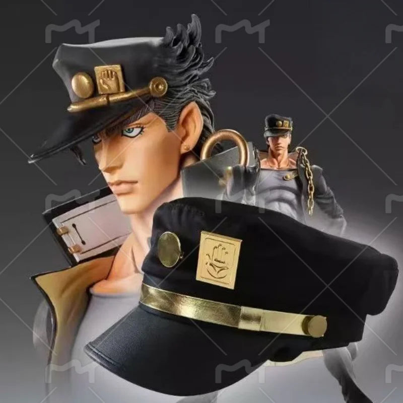 JoJo's Bizarre Adventure Kujo Jotaro Cosplay Cap Unisex Adult Metal Badge Hat Prop