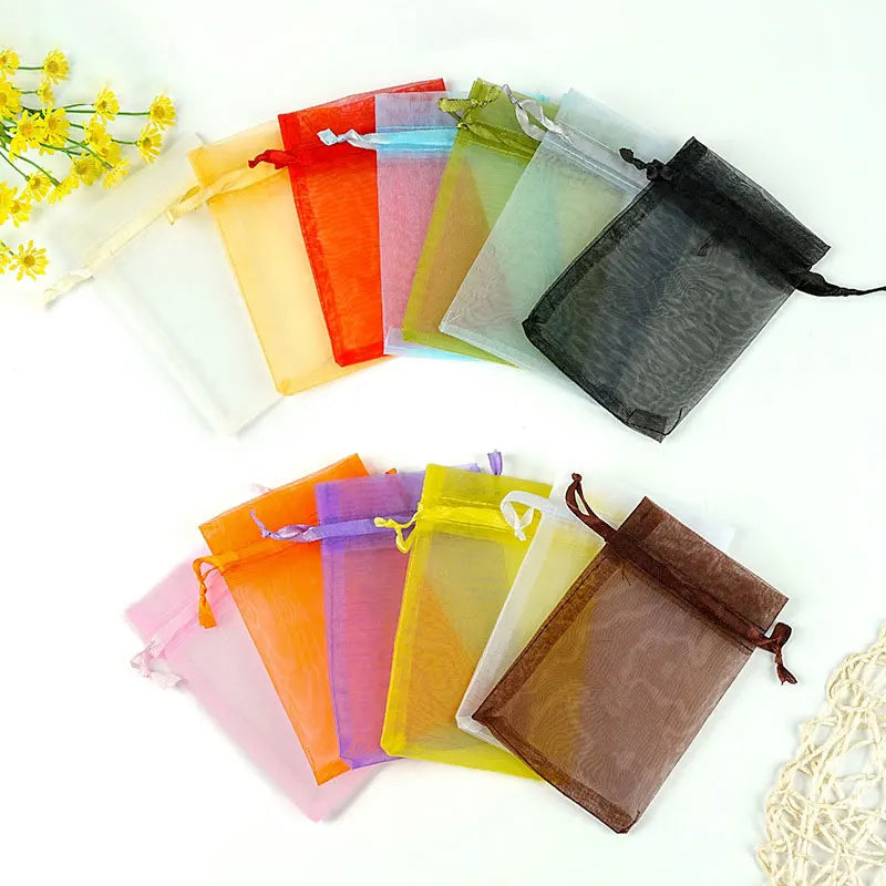 100pcs 7x9cm 10x12cm Colorful Organza Bag Packing Bag Sachet Organza Gift Bags For Jewelry Wedding Party Decor Drawstring Pouche