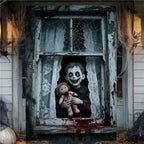 Scary Halloween Curtain Window Banner Horror Hanging Cloth Family Party Decoration Witch Zombie Ghosts Super Terrifying Backdrop