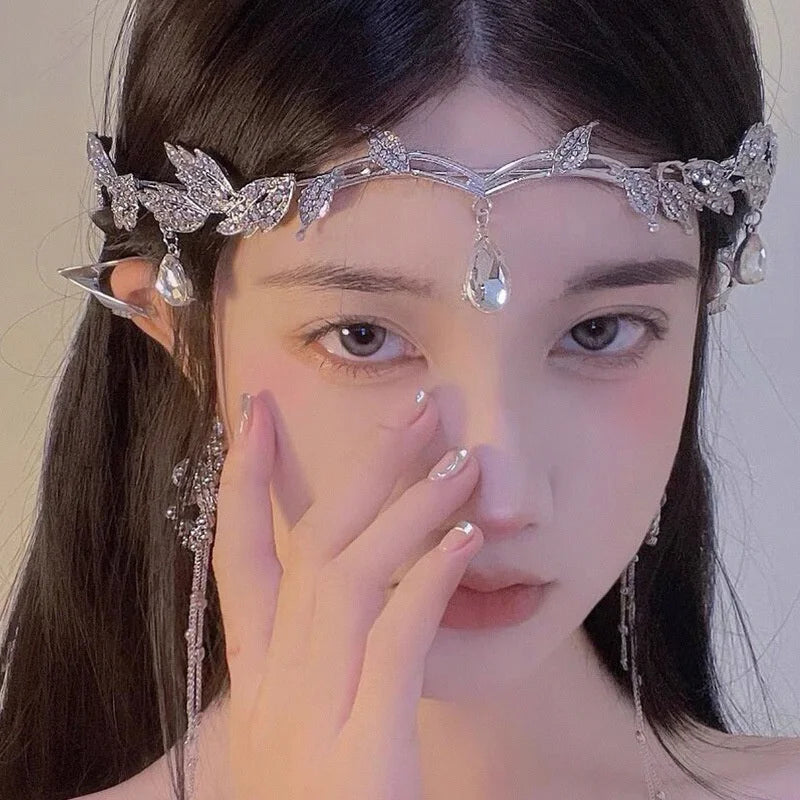 Handmade Crystal Headbands for Women Crown Bridal Party Elf Hair Accessories Wedding Tiara Jewelry Hair Hoop Tiara Accessories