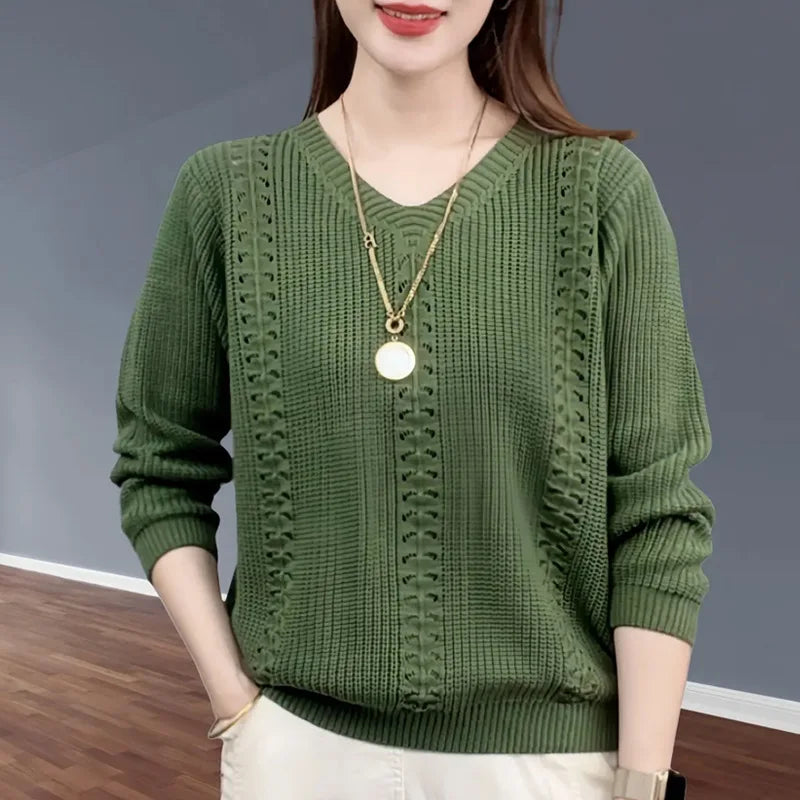 V-neck Knitted Sweater Autumn Popular Women's Clothing Foreign Style Inside with Solid Color Bottoming Shirt Top Jumpe Homme