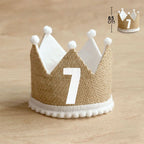 Burlap Crown Baby Birthday Party Hat 1/2 1 2 3 4 5 6 7 8 9 Year Baby Boy Girl Linen Headband 100 Year Adult Anniversary Cap