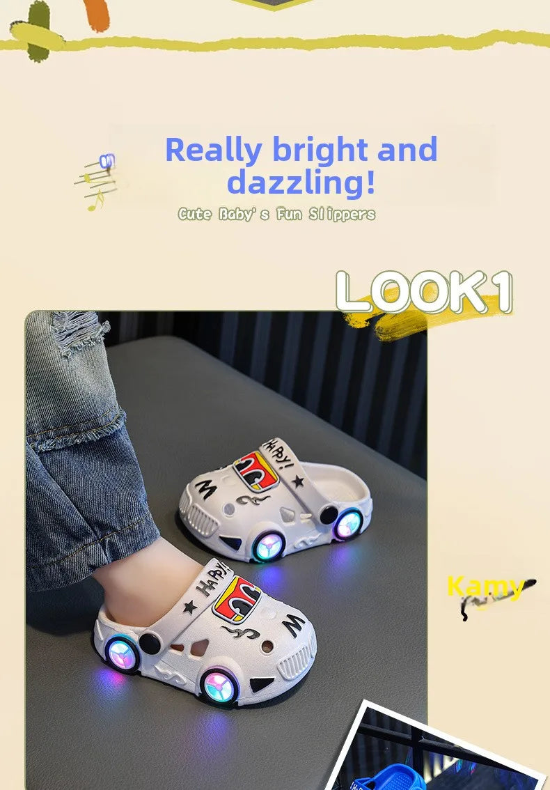 New 2026 Kids Glowing Slippers Summer Outdoor Two-Way Wear Anti-Slip Cute Small Children Sandals Boys Slip-On Home Slippers