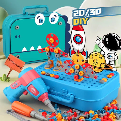 211PCS Pretend Repair Toolbox DIY Assembling Power Screwdriver Toy Kit Creative Games Educational Montessori Toys