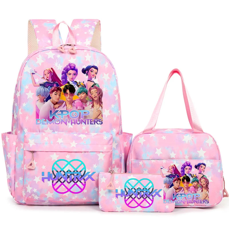 3Pcs/Set KPop Demon Hunter School Bags Girls Teens Rumi Mira Zoey Youth School Backpack Travel School Students Laptop Backpack