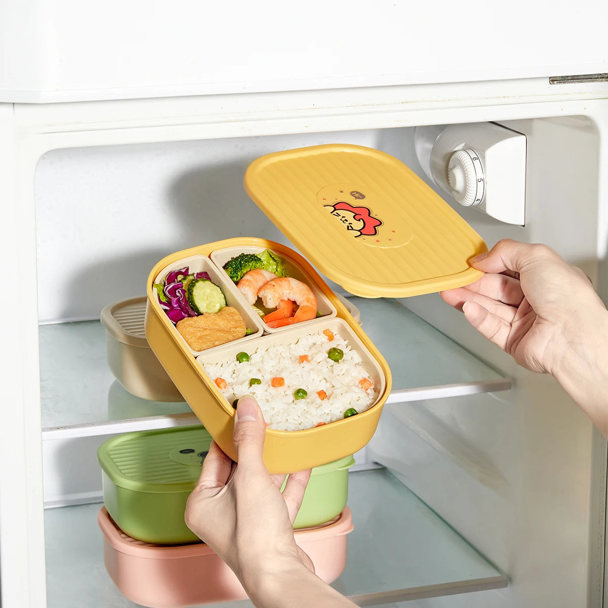 WORTHBUY Outdoor Portable Sealed Divided Food Container Detachable 3 Grids Plastic Lunch Box For Kids Student Microwave Safe
