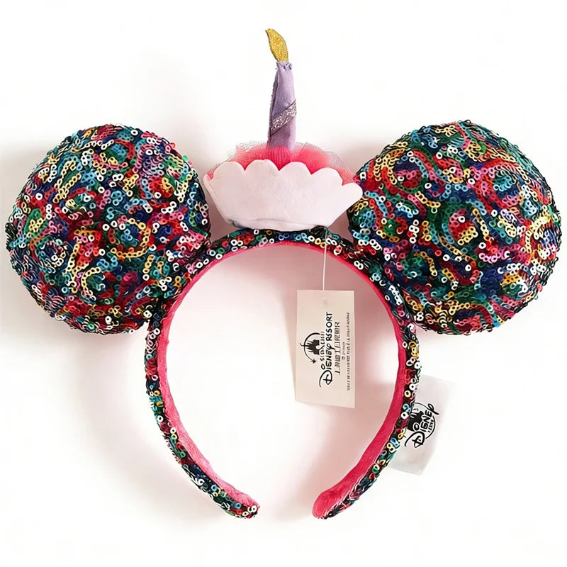 Disney Princess Headband Mickey Ear Rapunzel Sequin Bow Hair Hoop Birthday Gift Girl Accessories Halloween Gift Christmas Jack