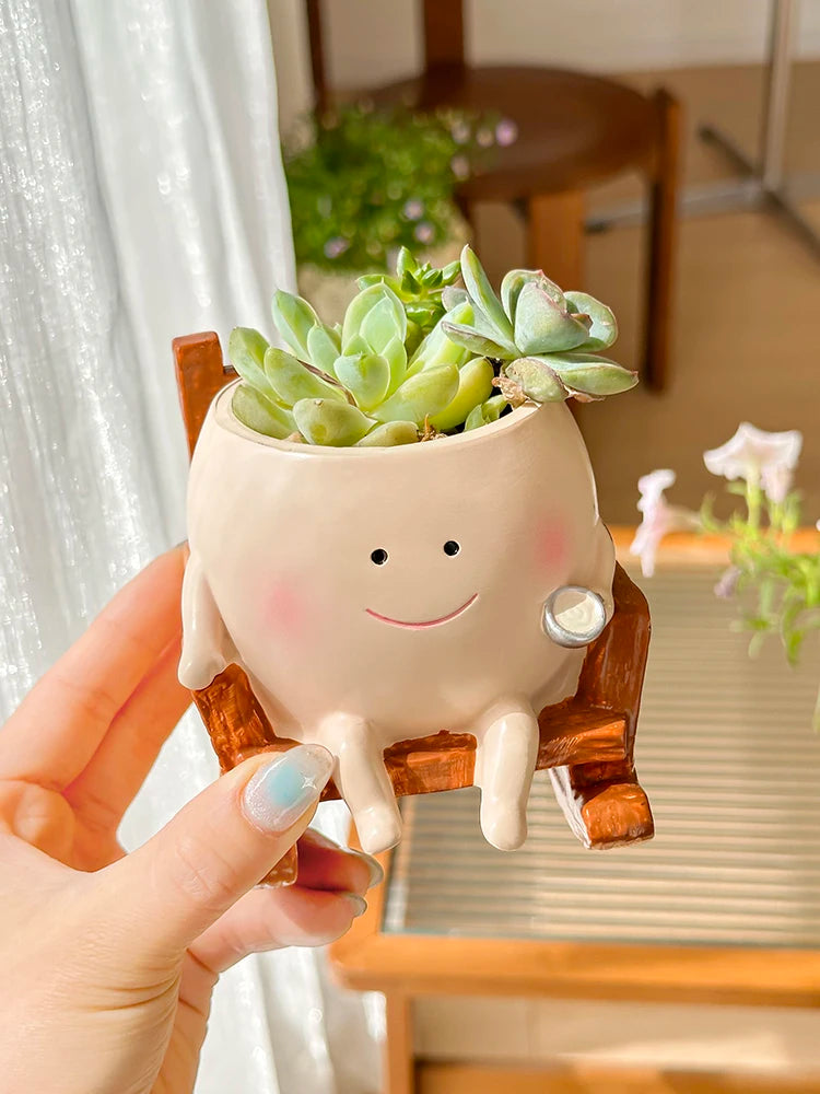 Smiling Face Swing Flower Pot for Succulents & Small Plants