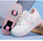 Girls Retractable Roller Shoes Breathable Walking Sneakers