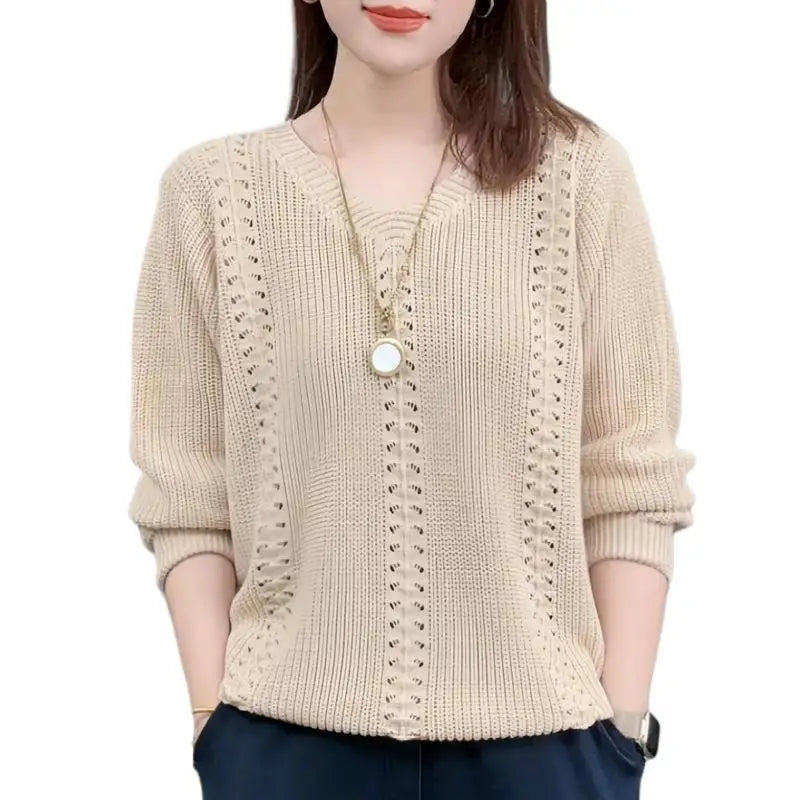 V-neck Knitted Sweater Autumn Popular Women's Clothing Foreign Style Inside with Solid Color Bottoming Shirt Top Jumpe Homme