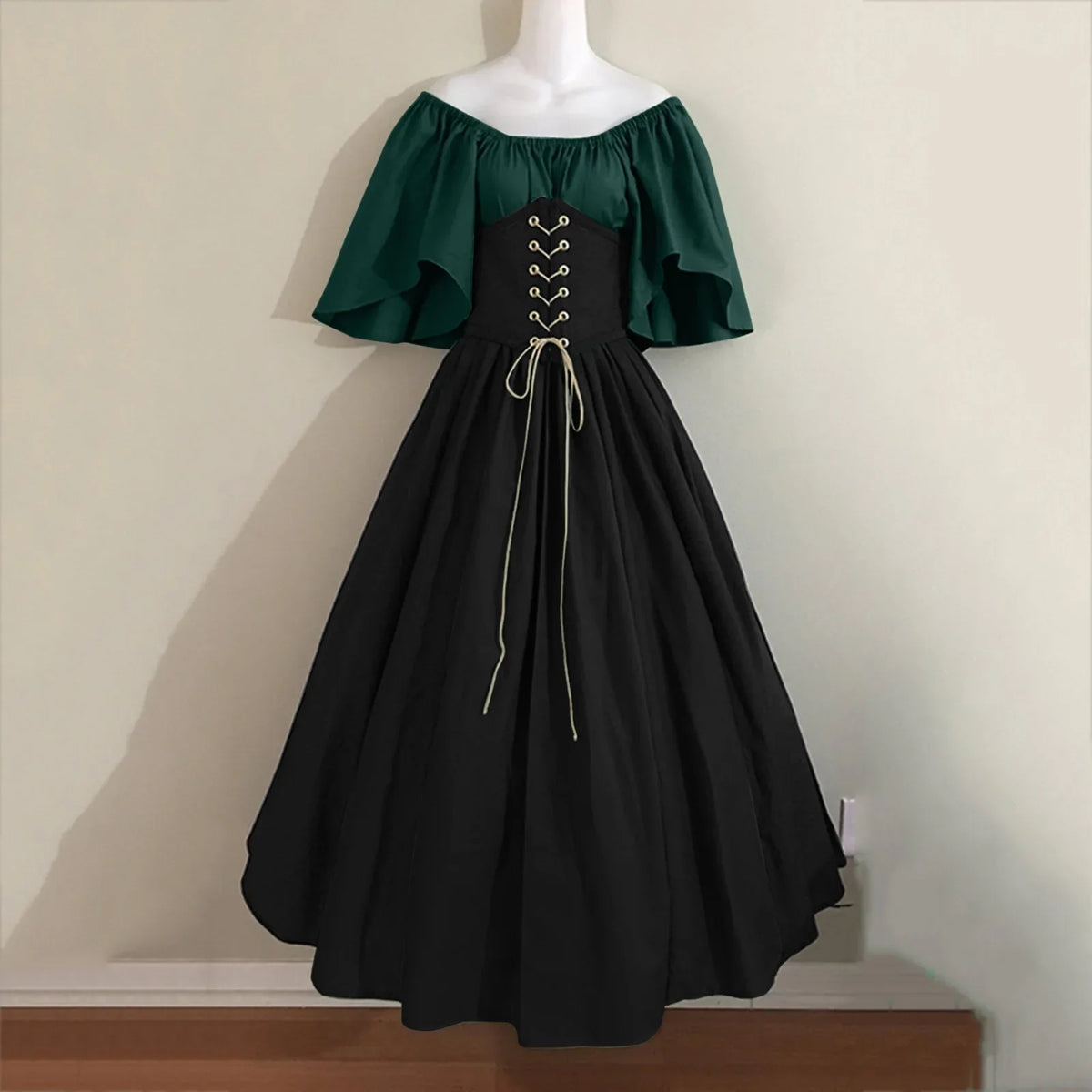 Halloween Costumes for Women Medieval Retro Contrasting Color Slim Swing Dress One-word Shoulder Dress Love Live Cosplay