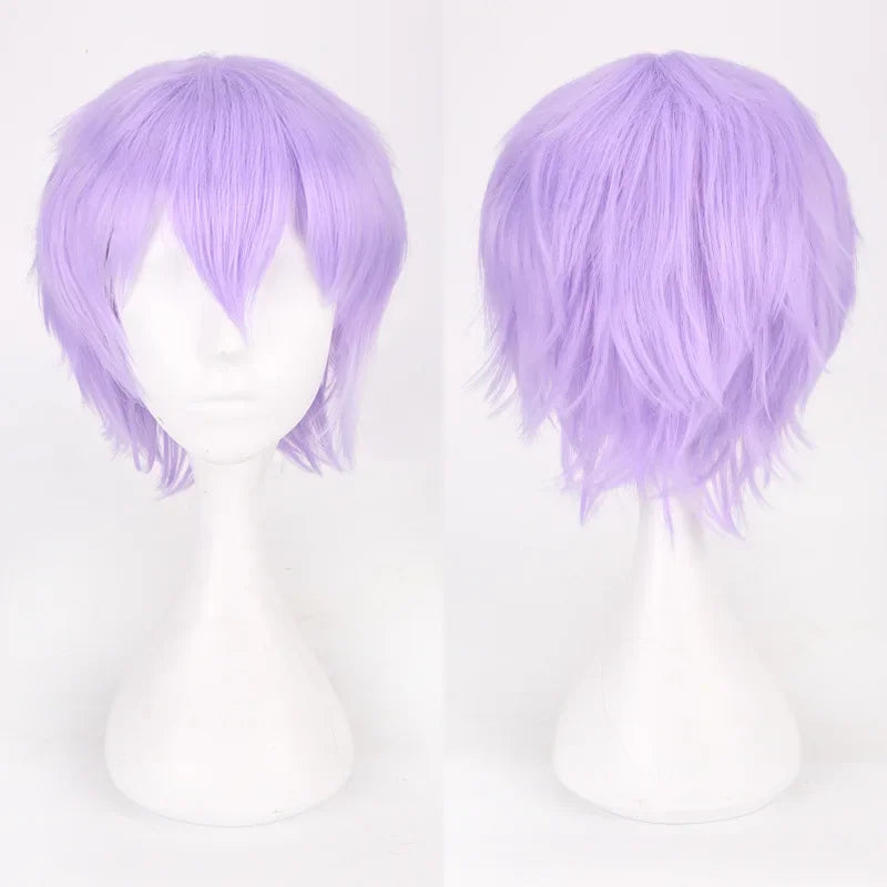 Men Women Synthetic Anime Cosplay Wigs Short Straight Hair Heat Resistance Multicolour Red White Pink Gray Brown