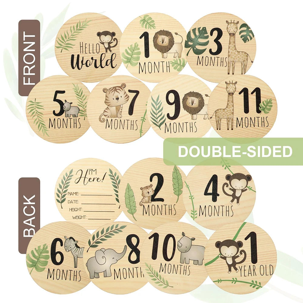 7PCS Newborn Photography Props Wooden Monthly Milestone Cards Baby Shower Gifts for Boys and Girls Photography Accessories