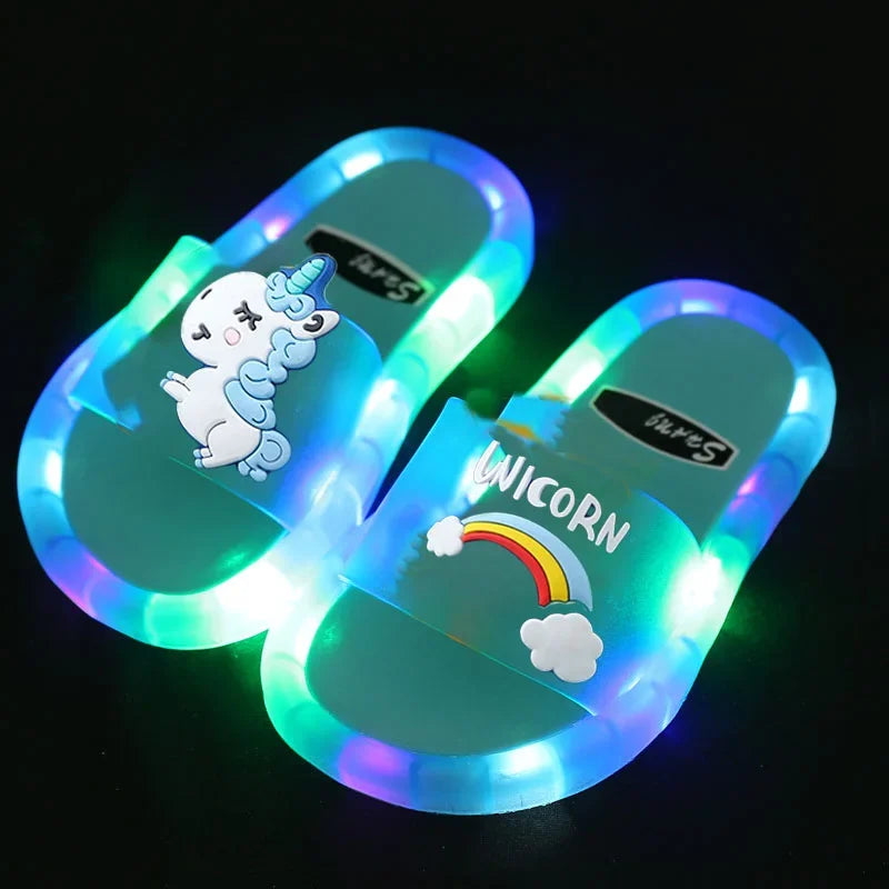 Kids Cartoon Unicorn Slippers Lighted Cute Toddler Shoes
