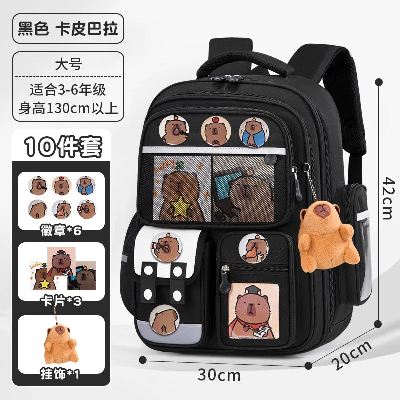 Capybara Children School Bags For Boys Girls Kids Alleviate Burden Protecting Spine Widen Straps School Backpack School Book Bag