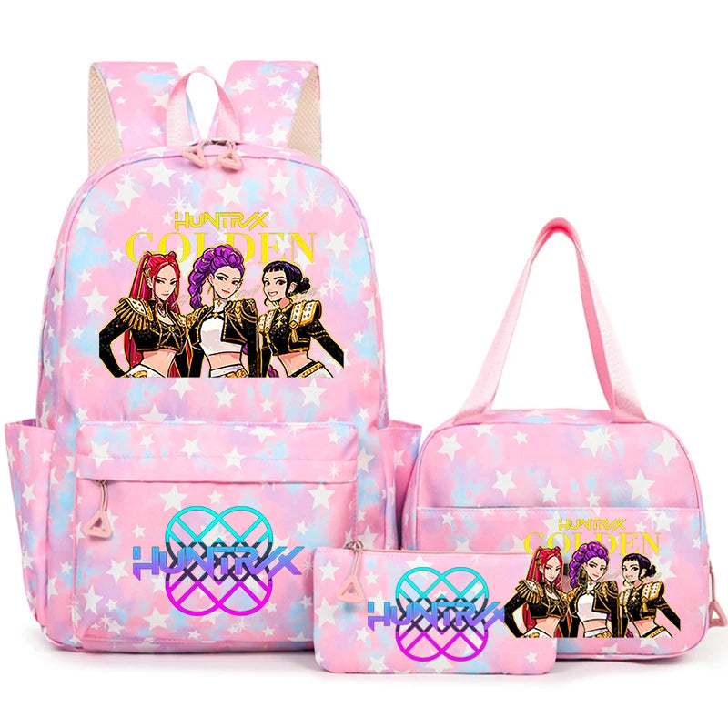 3Pcs/Set KPop Demon Hunter School Bags Girls Teens Rumi Mira Zoey Youth School Backpack Travel School Students Laptop Backpack