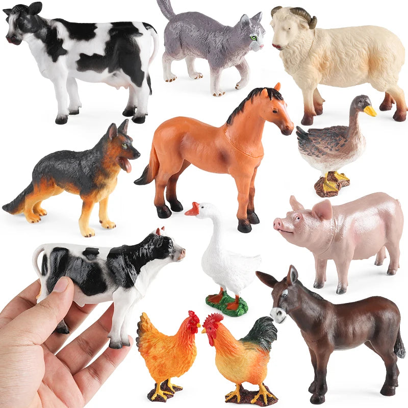 Oenux Farm Model Simulation Goose Duck Pig Hen Cow Horse Sheep Action Figures Poultry Animals Figurine Miniature Cute Kids Toy