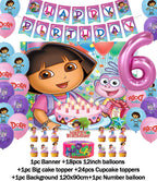 Cartoon-Dora-The-Explorer Theme Kids Birthday Party Digital Balloon Banner Background Cake Topper Decoration Supplies Baby Gifts
