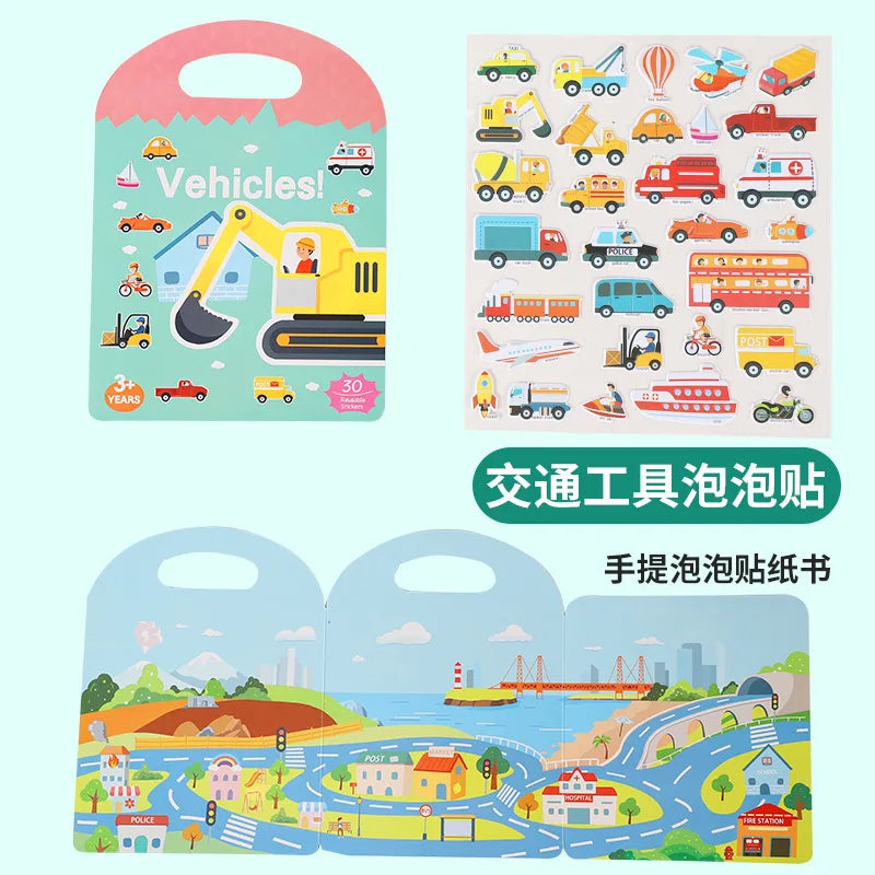 Sticker Books 3D Reusable Stickers Books Animal Dinosaurs Ocean World Vehicle Educational Travel Stickers