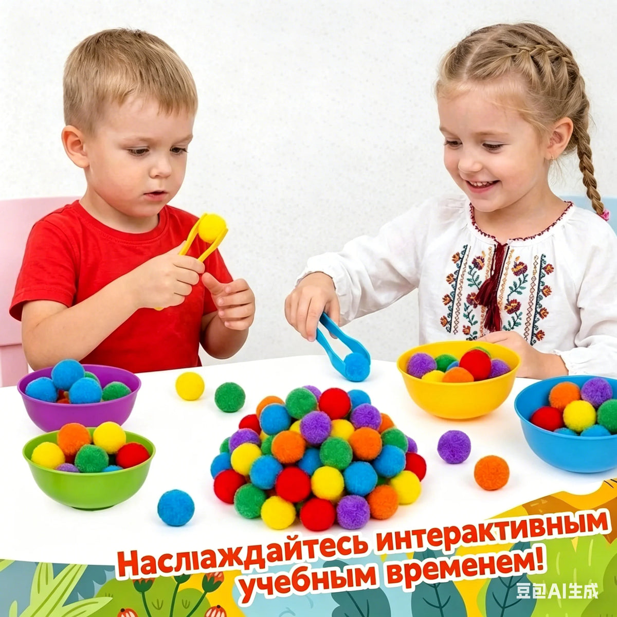 Kids Sorting Counting Toys Rainbow Color Classification Bowls Set