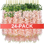 24PCS Artificial Wisteria Flowers Hanging Garland Fake Ivy Vine Flower String for Arch Wedding Party Home Room Decoration Flower