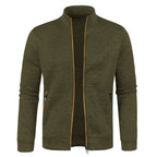 Autumn and Winter Men's New Long Zipper Color Block Sweater Sleeves Thin Plush Sweater Jacket Casual Slim Fit Comfortable Coat