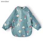 New Children Feeding Aprons Long Sleeve Baby Bib with Pocket Full Cover Baby Bibs with Pocket Waterproof Long Sleeve Bibs