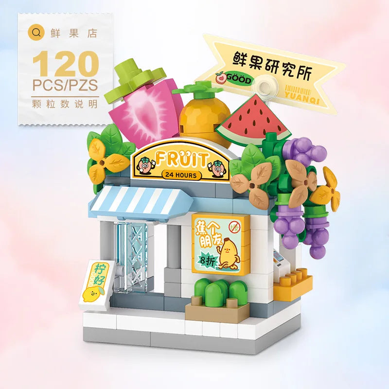Mini ABS Self-Locking Bricks Street View Blocks Panda Coffee Ice Cream Flower Shop DIY Toy for Kids Girls Birthday Gift
