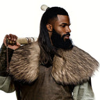 Medieval Viking Fur Cape Shawl Faux Fur Collar Shoulder Cloak Retro Warrior Knight Hunter Pirate Halloween Cosplay Costume