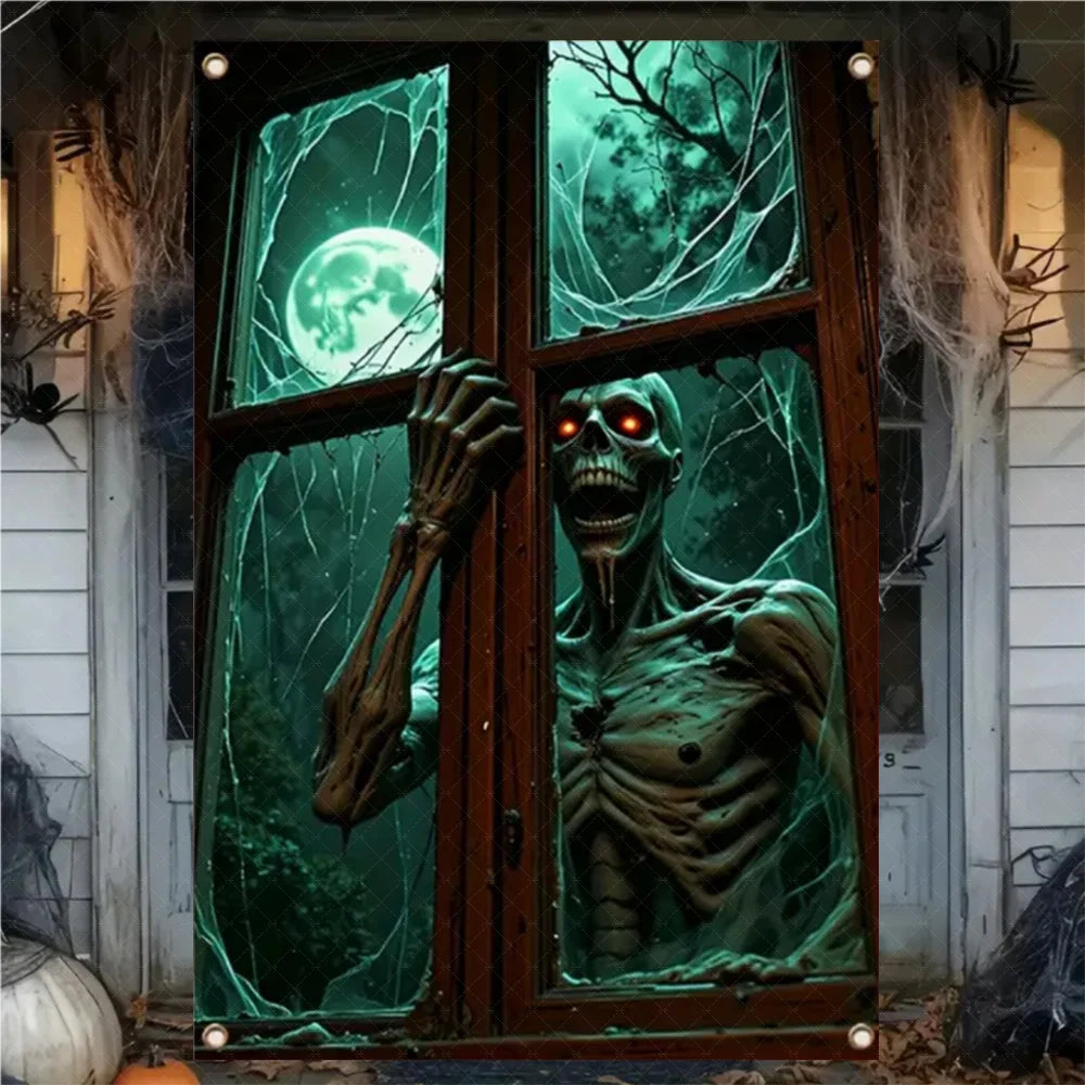 Scary Halloween Curtain Window Banner Horror Hanging Cloth Family Party Decoration Witch Zombie Ghosts Super Terrifying Backdrop