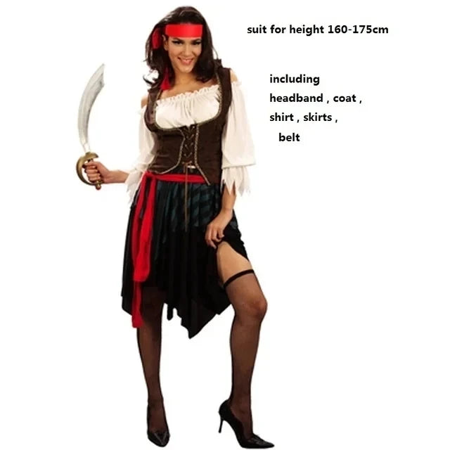 Pirate Pirates of the Caribbean Cosplay Captain Jack Sparrow Costume Men Women Female Male Female Carnival Halloween Sexy Set