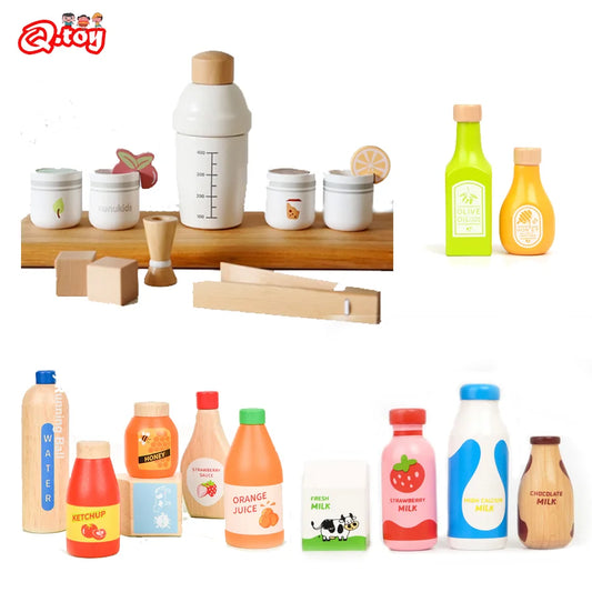 Wooden Pretend Play Drink Set Montessori Kids Educational Toy
