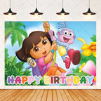 Cartoon-Dora-The-Explorer Theme Kids Birthday Party Digital Balloon Banner Background Cake Topper Decoration Supplies Baby Gifts
