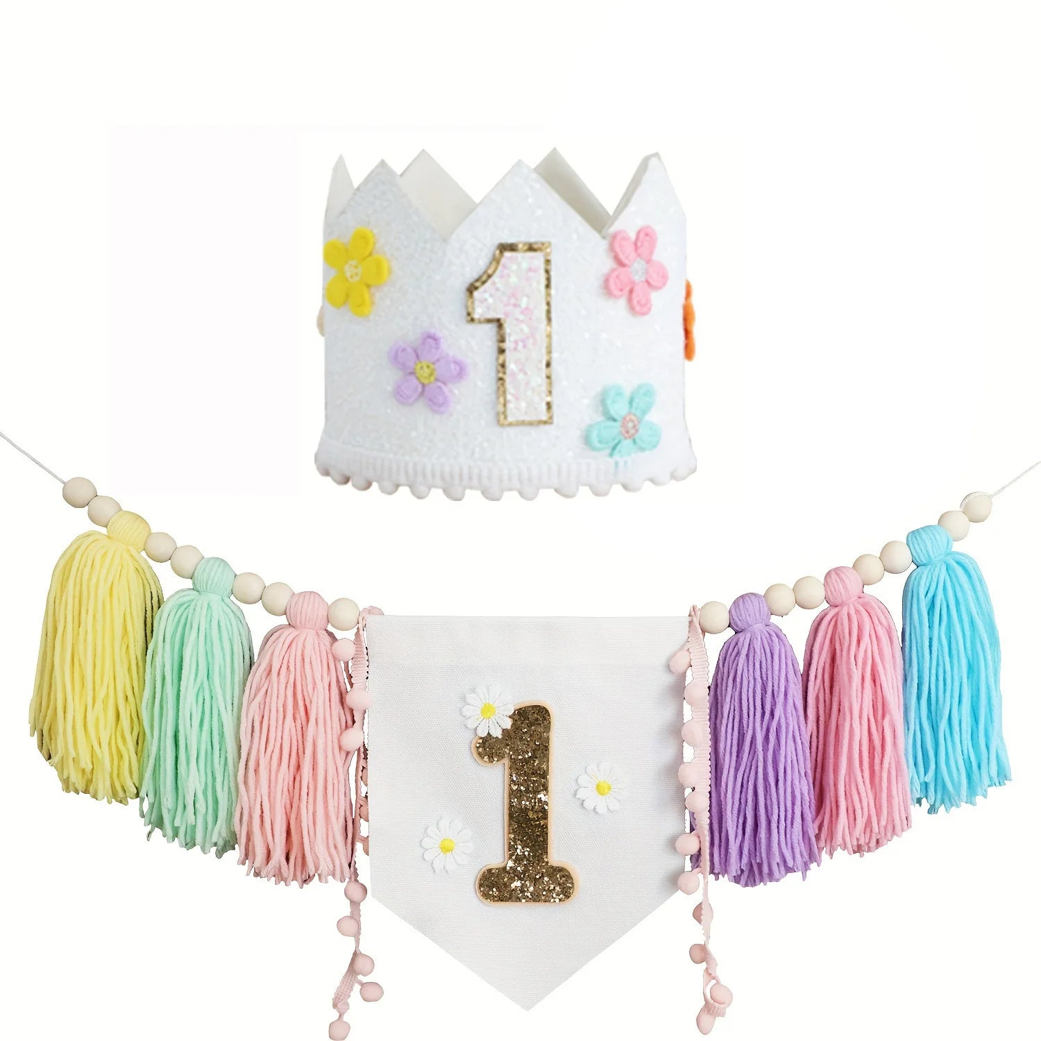 Boho 1st Birthday High Chair Banner Pink Party Decoration For Girl Baby Shower Wall Hangings Decorative For Kids Bedroom