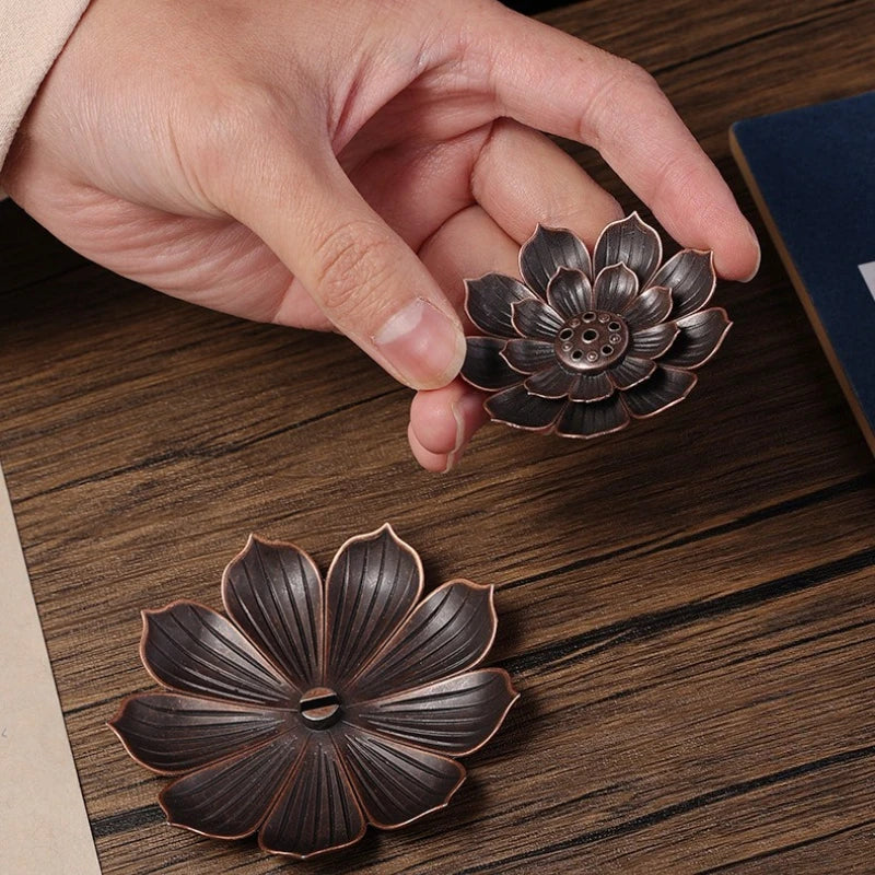 New 1PC Alloy Incense Burner Stick Holder Plate Buddhism Lotus Censer Bronze Nasturtium Incense Burner