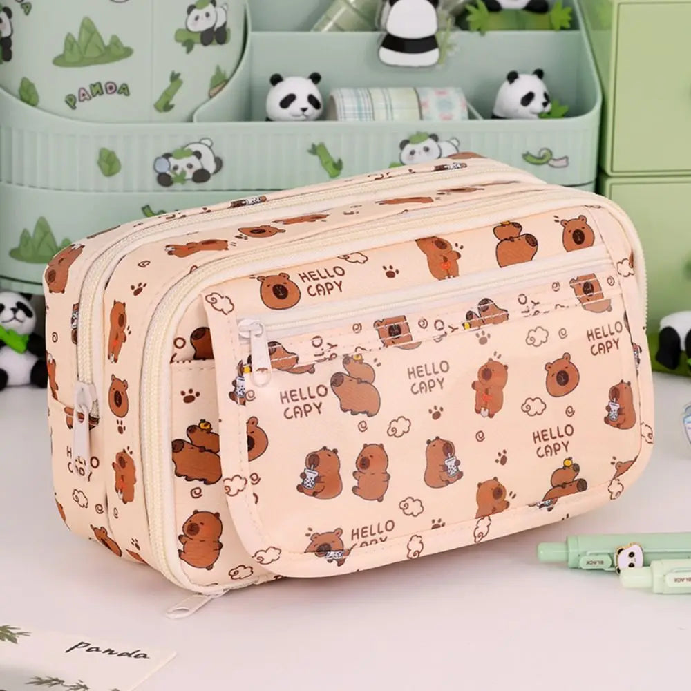 Multi Functional Capybara/Panda Pen Bag Large Capacity Nine-Layer Pencil Case Dirt-proof Stationery Bag School Office