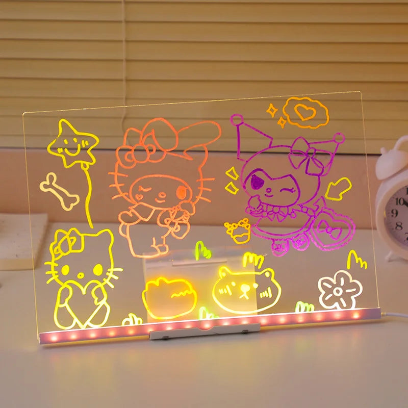 Light Up Acrylic Message Board Rewritable DIY Children's Glowing Drawing Board Message Lamp With 7 Colorful Pens
