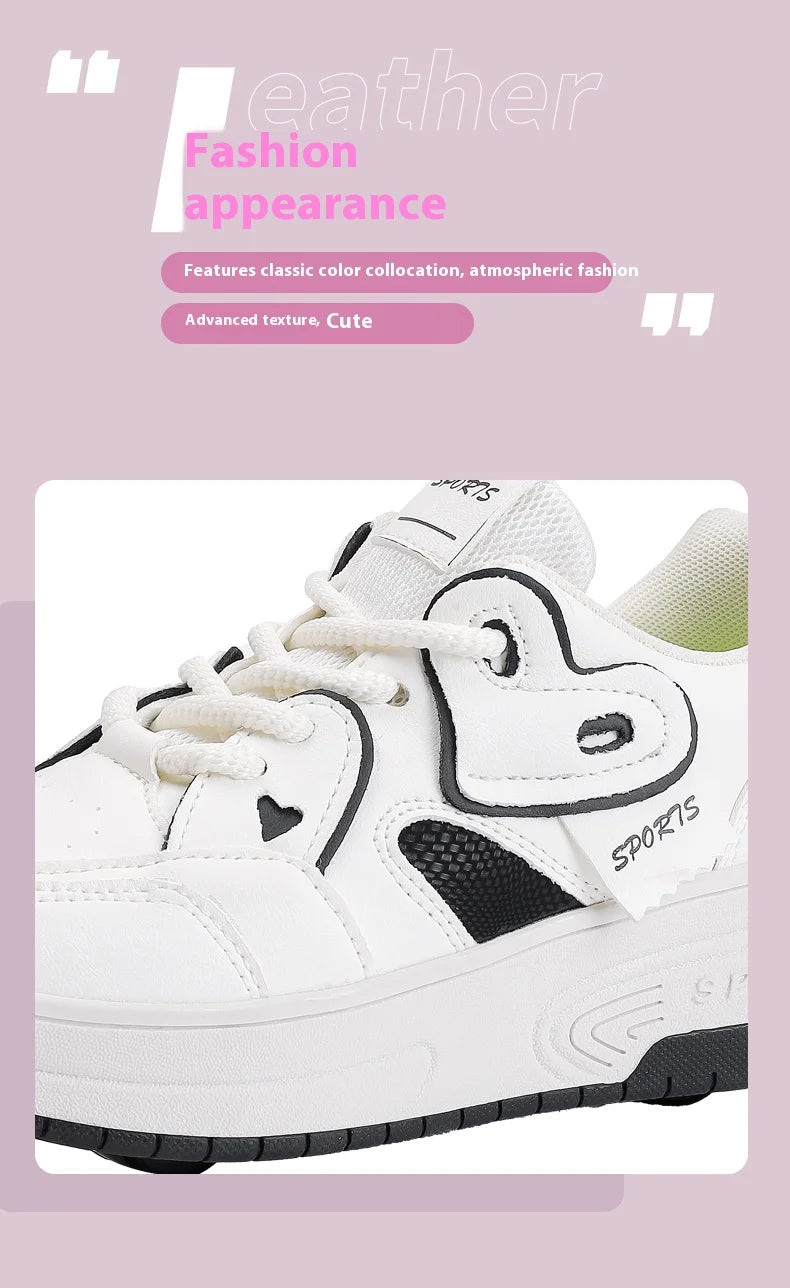 Girls Retractable Roller Shoes Breathable Walking Sneakers