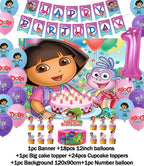 Cartoon-Dora-The-Explorer Theme Kids Birthday Party Digital Balloon Banner Background Cake Topper Decoration Supplies Baby Gifts