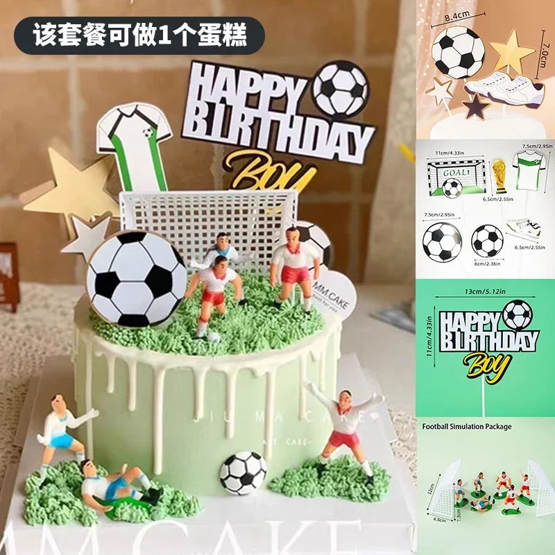 Football Boy Cake Topper Soccer Player Doll Decor for Birthday Party Sports Theme Childrens Celebration Supplies Cupcake Decor