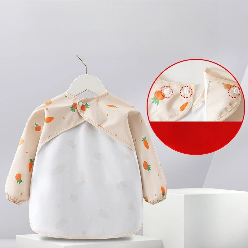 1PC Child Feeding Bib Waterproof Long Sleeve Apron Rice Pocket Feeding Blouse Toddler Bibs Children's Summer Thin Feeding Smock