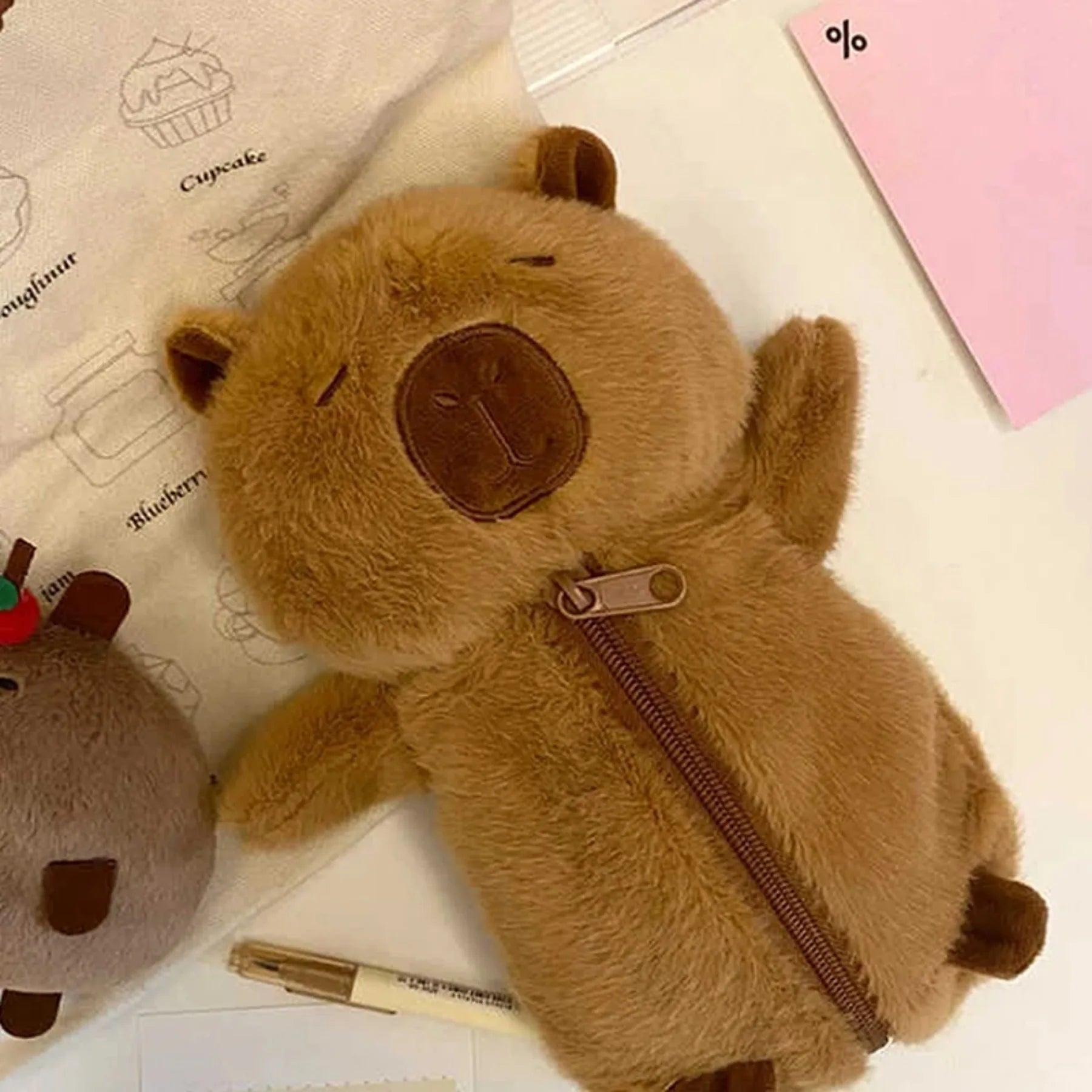 Creative Plush Capybara Pen Bag Large Capacity Pencil Case Multifunctional Stationery Storage Bag Pen Bag Gift