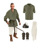 4 Pcs Halloween Men's Renaissance Costume Set Medieval Pirate Shirt Ankle Banded Pants Viking Belt Accessories