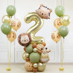 38pcs Wild Animal Balloon Tower with Gold 1-9 Number Balloon for Jungle Safari Birthday Party Decoration Forest Party Supply