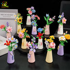HUIQIBAO MOC Flower with pot Micro Building Block Sunflower Mini Model Bricks set Flowers Toys for Adults home Desk Decoration