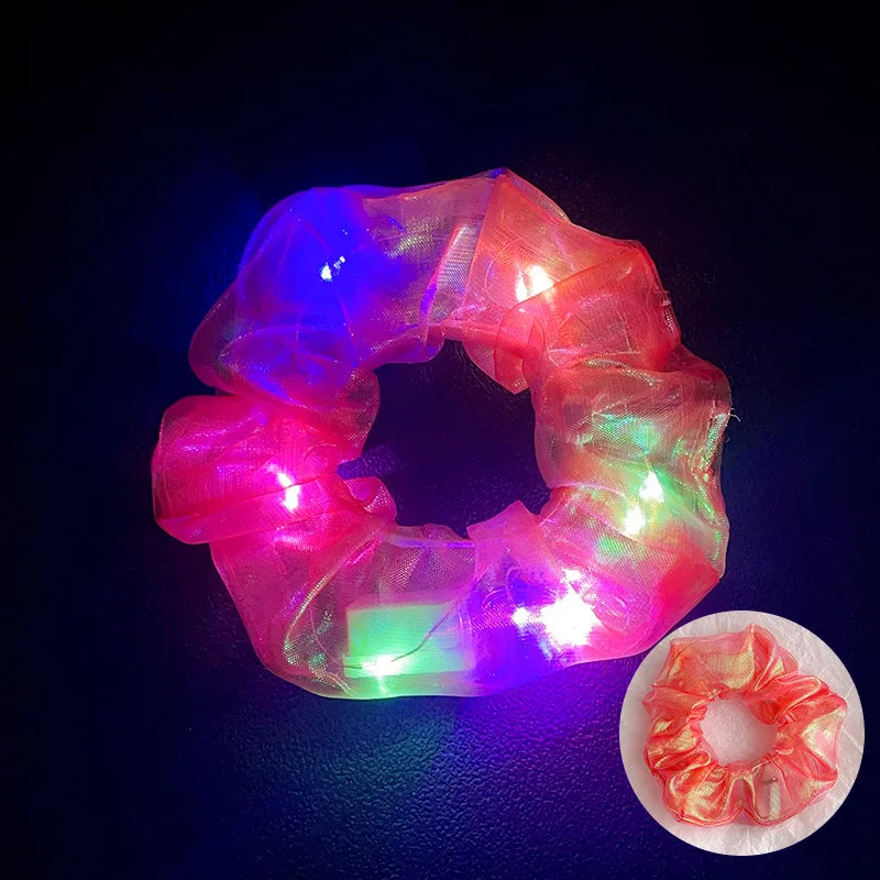 10pcs LED Scrunchies Light Up Organza Hair Scrunchy Elastic Hair Ties for Women Girl Glow in The Dark Party Supplies Neon Outfit