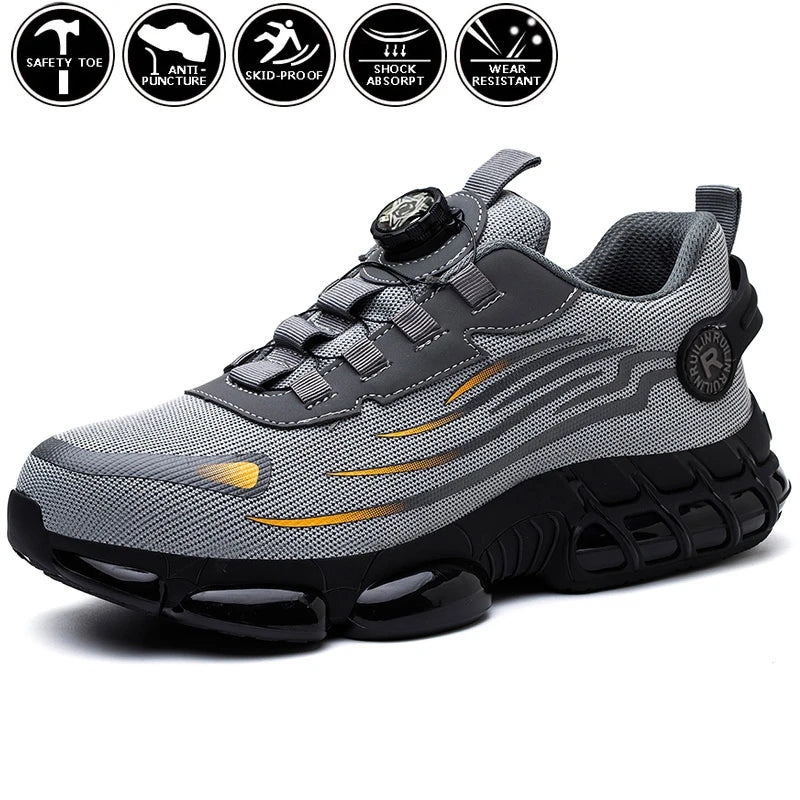 Indestructible Steel Toe Work Shoes for Men Women Rotating Button Safety Shoes Lightweight Construction Work Safety Shoes