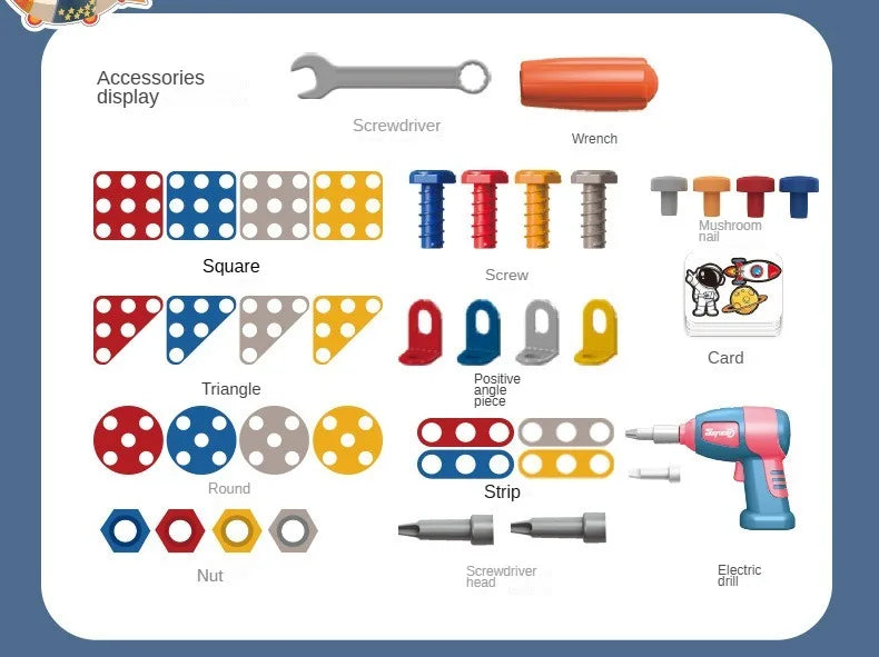 211PCS Pretend Repair Toolbox DIY Assembling Power Screwdriver Toy Kit Creative Games Educational Montessori Toys