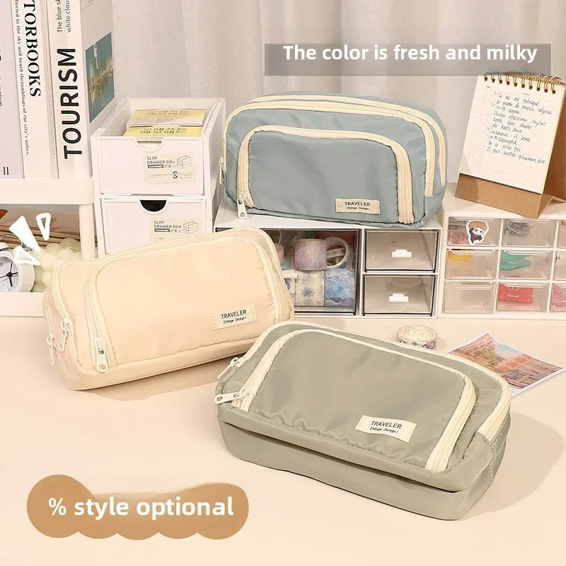 Large Capacity Simple and Versatile Japanese Pencil Case Stationery Box for Female Primary School Students, Junior High School S